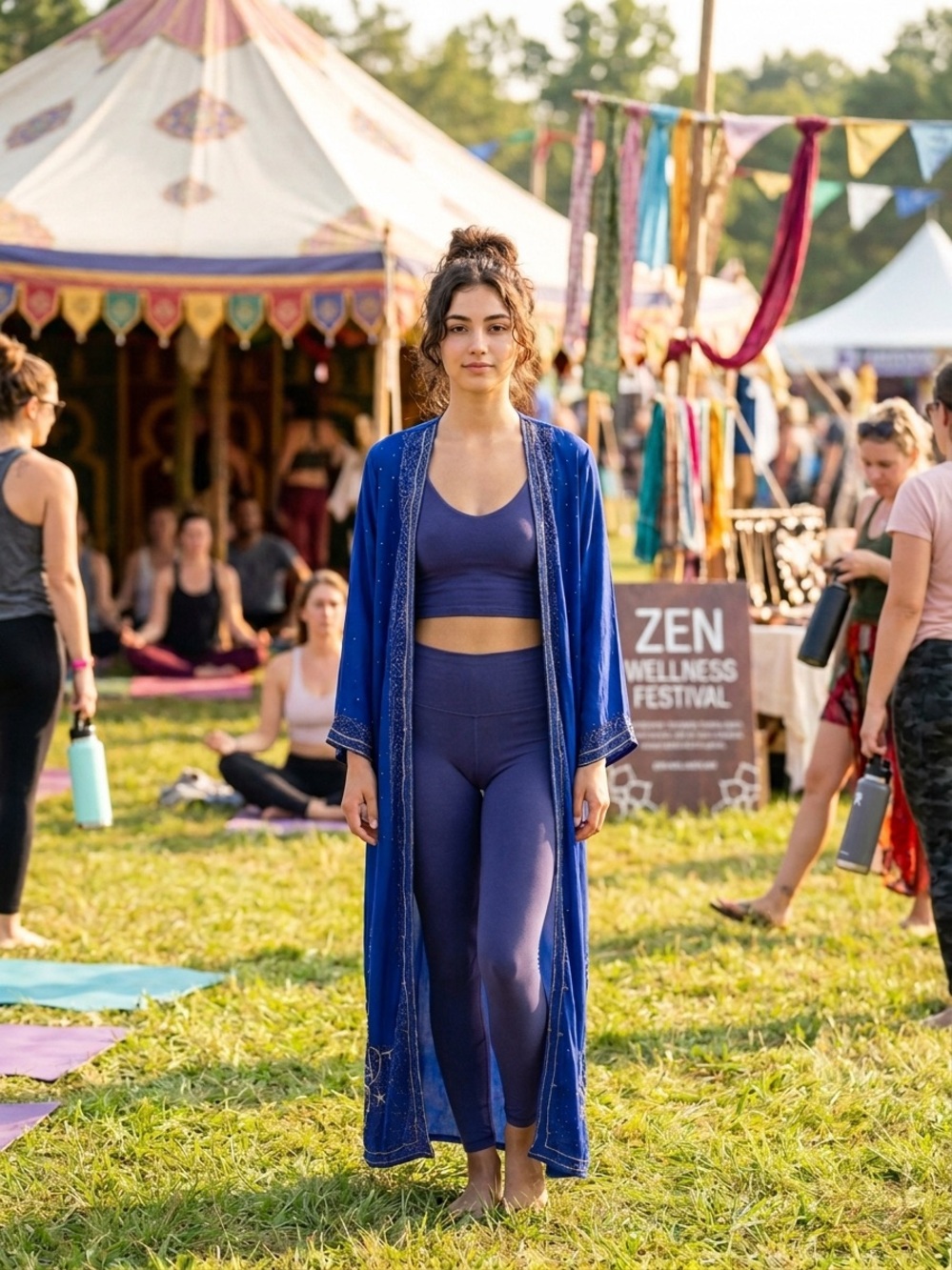 Recycled Sari Silk Blue Boho Star Ibiza Kimono